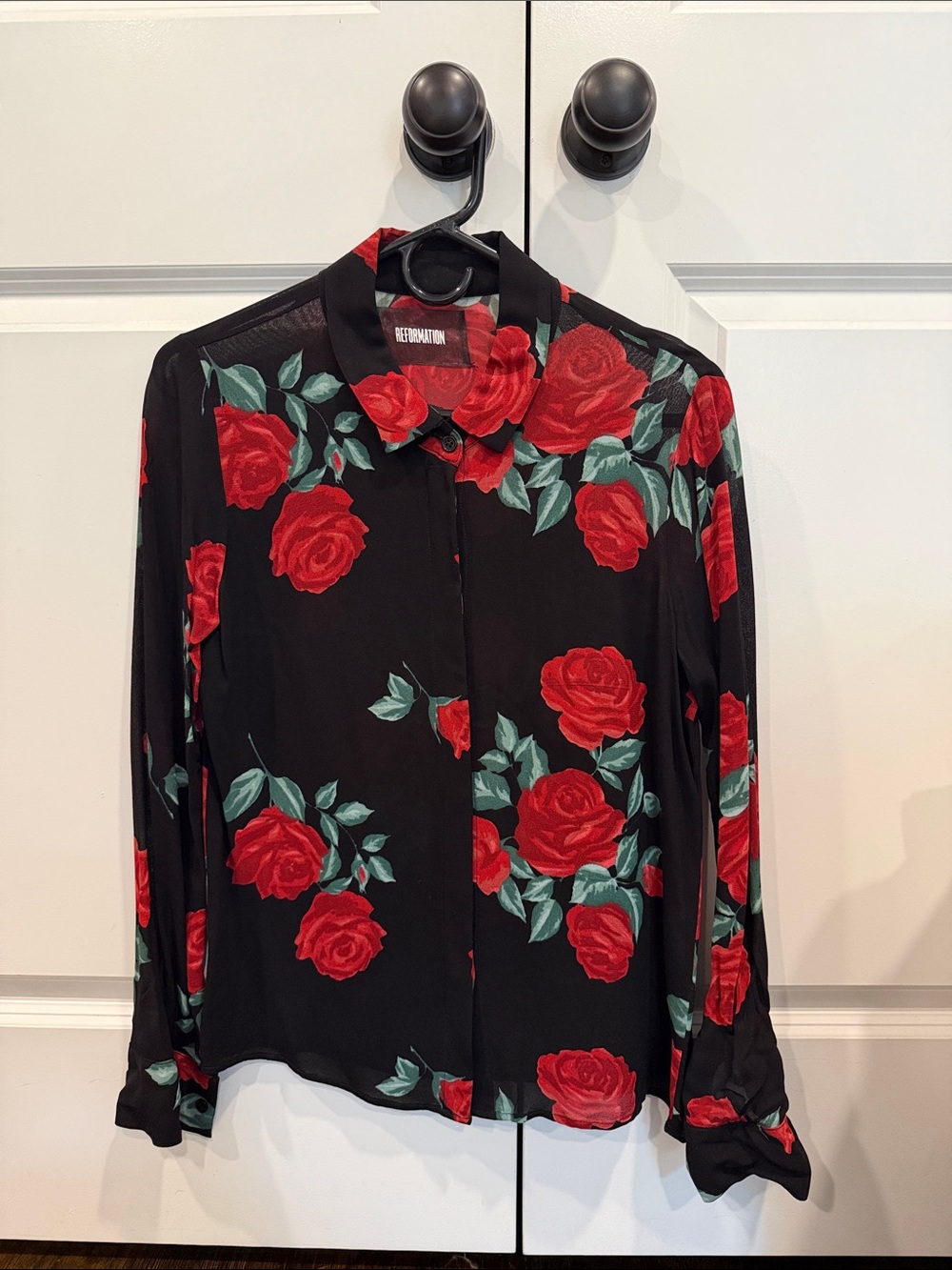 Reformation Black Floral Rose Button-Down Shirt
